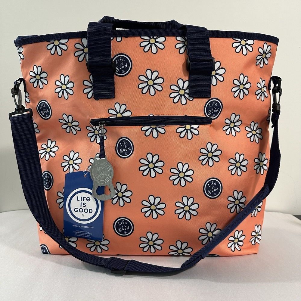 NWT Life Is Good Floral Cooler Bag Bottle Opener Detachable Strap Beach/Outdoor
